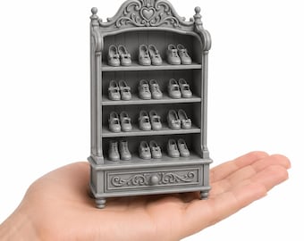 Viktorianischer Kinderschuhschrank im Maßstab 1:12 (STL-Datei), Miniatur-Boutique-Regal, Puppenhaus-Schuhladenmöbel, druckbare STL-Datei