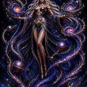Cosmic Void Empress STL-fil för 3D-utskrift, Celestial Dark Fantasy Queen Miniature – Galaxy Sorceress Resinstaty – Cosmic Collector Model