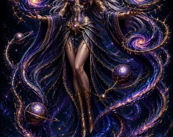 Archivo STL de la Emperatriz del Vacío Cósmico para impresión 3D, miniatura de la Reina Celestial de Fantasía Oscura – Estatua de resina de la Hechicera Galáctica – Modelo de Coleccionista Cósmico