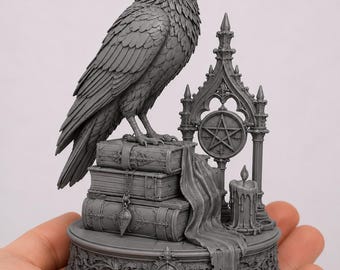 1:12 Raven Decor STL File for Dollhouse – Gothic Crow Statue Miniature – Witchy Dark Academia Resin Print