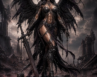 Cursed Angel STL File for 3D Printing – Dark Fantasy Fallen Angel Miniature – Gothic Female Warrior Resin Statue – Corrupted Valkyrie Model