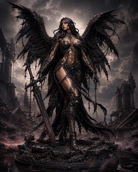 Cursed Angel STL File for 3D Printing – Dark Fantasy Fallen Angel Miniature – Gothic Female Warrior Resin Statue – Corrupted Valkyrie Model