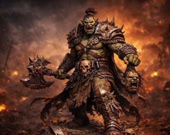 Savage Orc Warlord STL | Miniatura Fantasy Barbarian, żywiczna figurka do druku (pobranie cyfrowe)