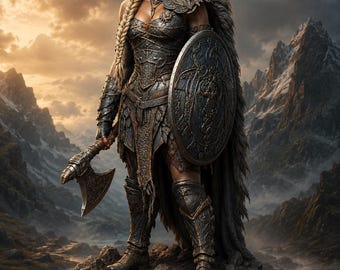 Frozen Shieldmaiden Fantasy STL | Viking-krijger vrouw verzamelaarsstandbeeld | Hars miniatuur digitale download