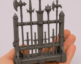 1:12 Gran soporte para armas STL, exhibición de armería medieval, miniatura para casa de muñecas de fantasía, soporte para armas de castillo, resina imprimible