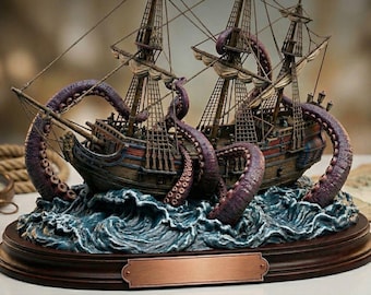 Barco de ataque Kraken STL / Diorama de monstruo marino / Modelo de exhibición de resina de 2 piezas para impresión 3D