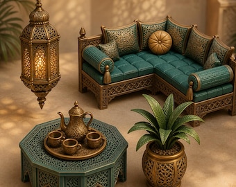 1:12 Exotic Living Room STL Bundle, Moroccan Furniture Set, Dollhouse Miniatures, 3D Printable Decor Pack, Resin STL Files