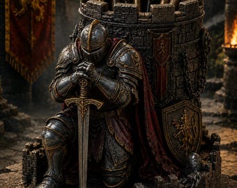 Iron Knight Desk Sentinel STL | Medieval Knight Pen Holder | Castle Tower Desk Organizer for Resin 3D Printing