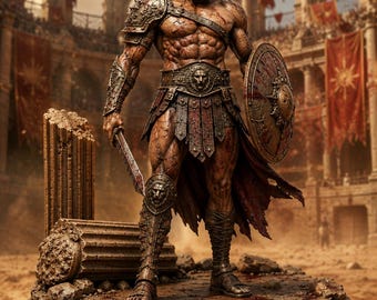 El campeón de la arena de la bestia (STL) / Miniatura del rey gladiador / Estatua de guerrero de la arena para impresión 3D de resina