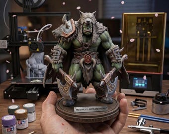 Archivo STL de guerrero orco primigenio, miniatura de cazador de pieles de lobo, modelo para impresión en resina.