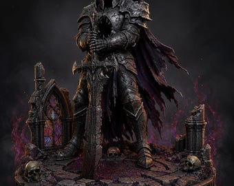Figura STL de Caballero Hueco Maldito / Miniatura de Guerrero con Armadura Hueca / Estatua de fantasía oscura de 2 piezas para impresión 3D de resina