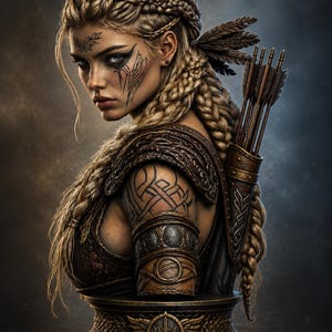 Runemark Huntress Byst STL | Viking Shieldmaid Byst | Fantasy Resin Samlarmodell för 3D-utskrift