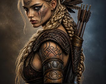 Runemark Jägerin Büste STL | Wikinger Schildmaid Büste | Fantasy Sammler Modell aus Resin für 3D Druck
