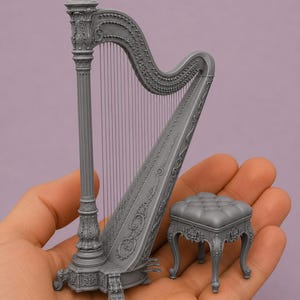 1:12 Harpa STL, Royal Ballroom Instrument, Viktoriansk Dockhusminiatyr, Fantasy Music Room, Resin Printable