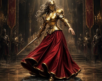 Fichier STL Chevalier voile d'or pour impression 3D - Miniature élégante femme chevalier - Statue de jeune fille à l'épée gothique en résine - Modèle guerrier Dark Fantasy