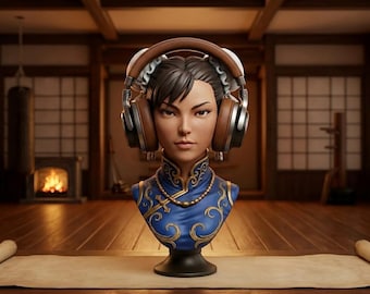 Soporte para auriculares de luchador oriental, peinado con dos moños, adorno para escritorio de juegos (archivo STL)