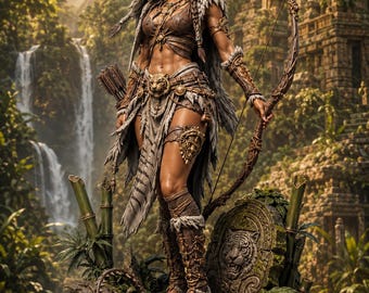 Cacciatrice Tigre Bianca STL / Miniatura di Arciera Tribale Femminile / Figura in 2 parti e base scenica della giungla per stampa 3D in resina