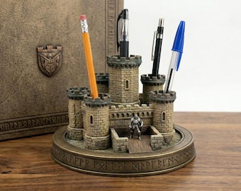 Medieval Castle Pen Holder, Fantasy Desk Organizer, 3D Printing STL, Fortress Miniature Pot