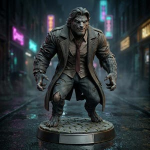 Modèle 3D du grand méchant détective - Figurine de shérif loup-garou noir (fichier numérique STL)