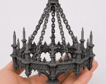 Lámpara de araña gótica a escala 1:12 (archivo STL) / Lámpara de techo medieval / Decoración para casa de muñecas / Archivo STL imprimible en resina