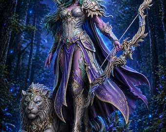 Sacerdotessa della Luna Arciera STL / Miniatura Guerriera Elfa Fantasy (Download Digitale)