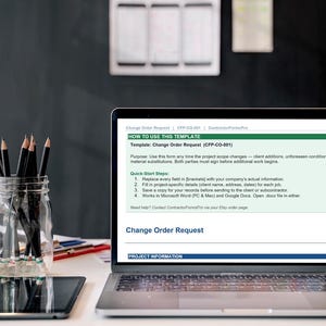 Construction Admin Templates | Change Order, Closeout Checklist, Onboarding Forms (Word)