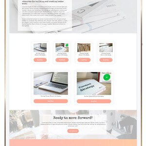 May include: A digital tablet displaying a website interface with the title "Resource Library." The page features text, images, and buttons, including the words "Content Strategy." The design has a clean, modern aesthetic with a peach and white color scheme.