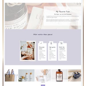 May include: A digital tablet displaying a website interface titled Carolyn. The layout features a header with navigation links, a section titled My Favorite Finds, and a What makes these special area with three columns. Below are product images.