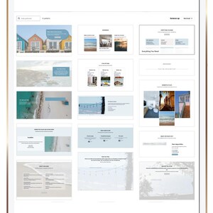 Puede incluir: Una tableta digital que muestra un dise&ntilde;o de sitio web con varias secciones. El dise&ntilde;o incluye im&aacute;genes de casas de playa, escenas de playa y secciones de texto con t&iacute;tulos como "Experiencias" y "Todo lo que necesitas."