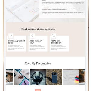 May include: A digital tablet displaying a webpage titled "My Creative Toolkit." The page features text about tools and resources for creating content, along with product images and the phrase "Shop My Favourites."