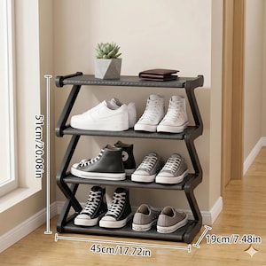 Zapatero de 4 niveles en forma de Z – Organizador moderno apilable para la entrada