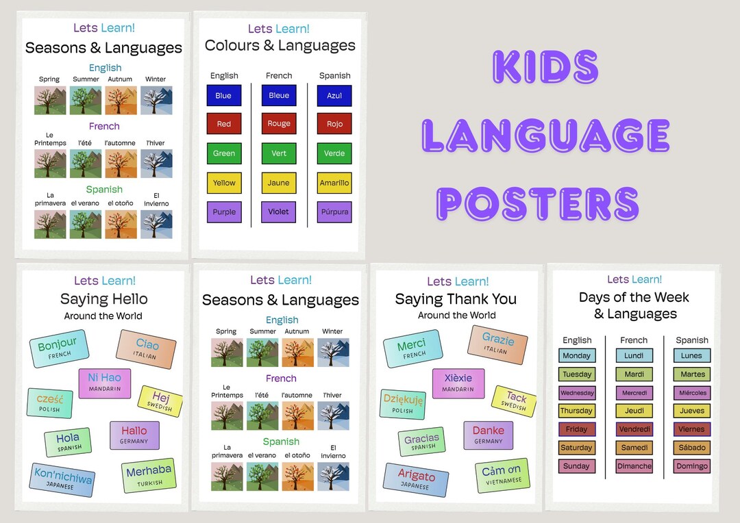 Learn. Language Poster Fun Educational Posters, Showing Different Languages - 6 Posters - Etsy