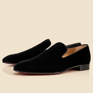 Christian Louboutin Black Suede Venetian Loafers Red Sole Formal Slip On Shoes | Wedding Shoes