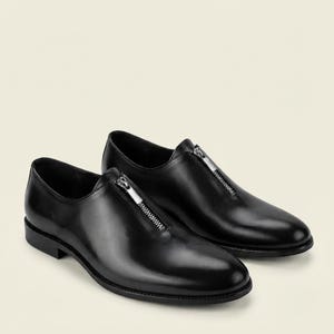 Luxury Handmade Black Wholecut Leather Zip Oxford Shoes, Modern Formal Dress Business Luxury Shoes