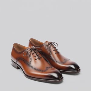 Handmade Brown Leather Wingtip Brogue Shoes: Men's Goodyear Welted Formal Shoes