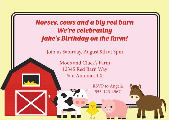 Items Similar To Farm Invitation Farm Animal Invite Kid S Party