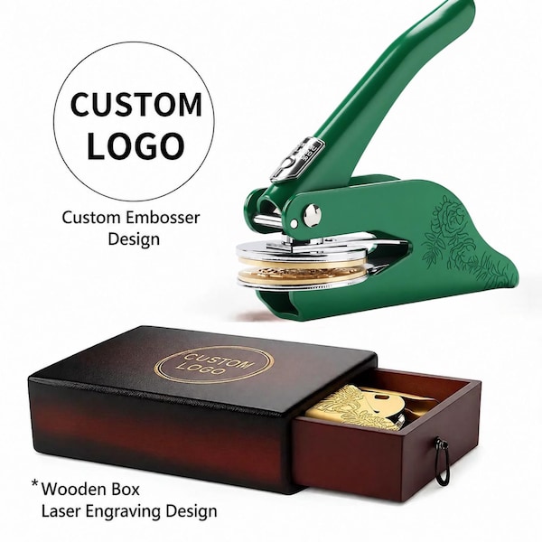 Custom Embosser Seal Full Set-Handle+Engraved Plate+Box •Personalized Logo & Book Embosser • Wedding Monogram• Company Seal |Rush Processing