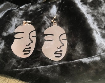 Face earrings gold or silver color mouth eye Boucles d'oreilles visage profil bouche oeil doré ou argenté