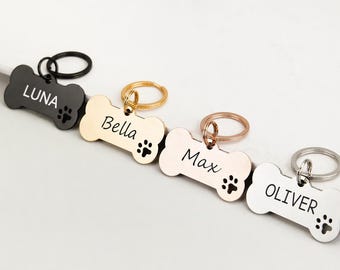 Hondenpenning, gepersonaliseerde naampenning voor honden, hoogwaardige hondenpenning met gepersonaliseerd logo, zwarte hondenpenning met naam, telefoonnummers voor honden, hondenpenning in botvorm