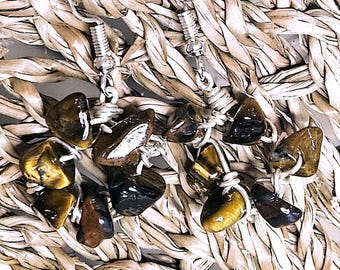 Handmade  Earrings, Sterling Silver  Hooks,Natural tiger eyes stone  small Jewelry for Lucky