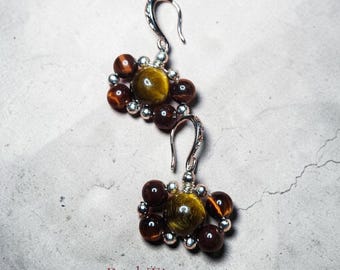Handmade  Earrings, Stainless steel  Hooks,Natural Yallotiger eye and Red tiger eyes stone