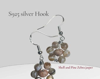 Handmade  Earrings, Sterling Silver 925 Hooks,Natural stone and shells Jewelry