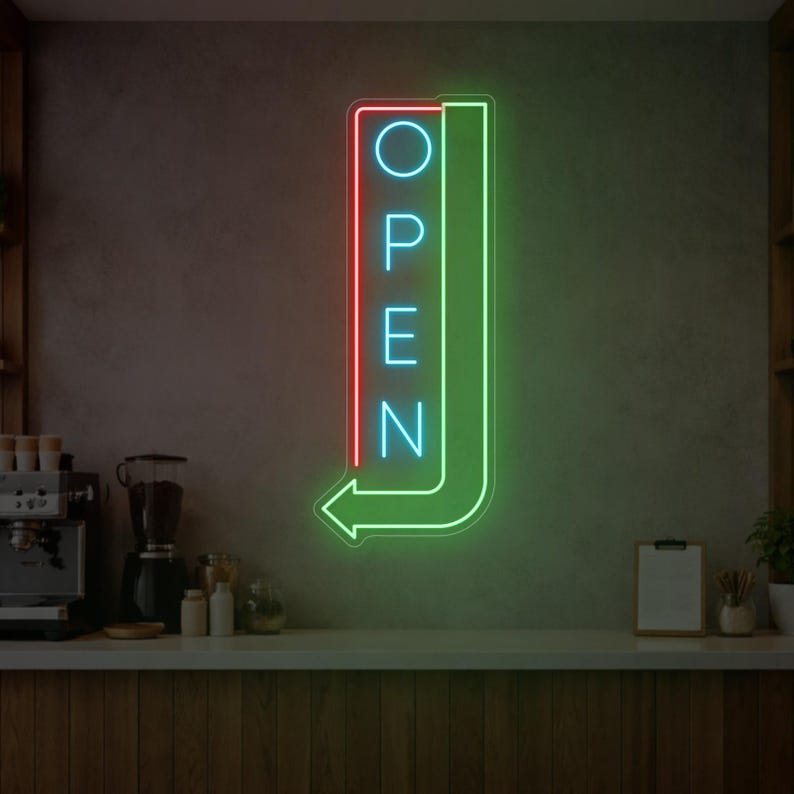 Vertical Neon Open Sign With Arrow, Waterproof LED Business Display ...