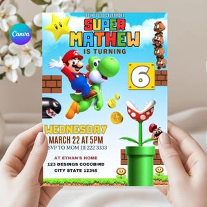Editable Super Mario Birthday Invitation, Printable Digital Download, Colorful Party Invite for Kids Boys