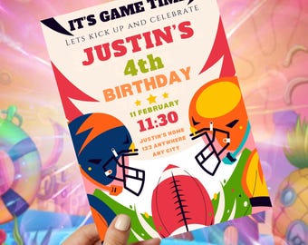 Editable American Football Birthday Invitation, Sports Theme Style Party Invite, Soccer Printable Card
