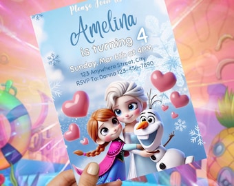 Editable Frozen Birthday Invitation, Elsa & Anna Birthday Party Invite, Girl Theme, Digital Download CANVA