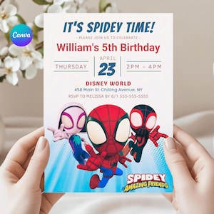 Spidey and his Friends Watercolor Birthday Invitation (Digital Download)