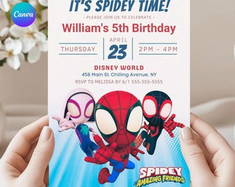 Spidey and his Friends Watercolor Birthday Invitation (Digital Download)