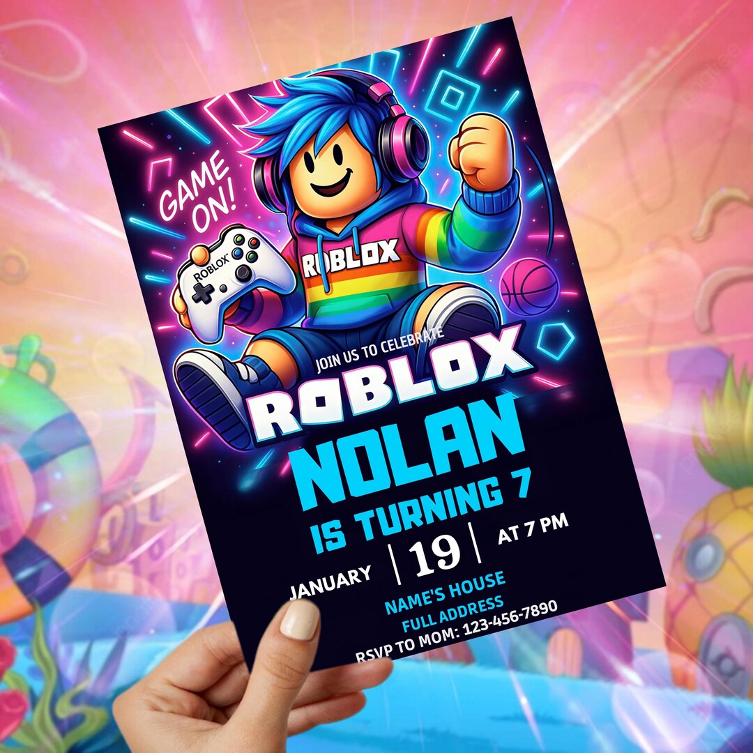 Editable Roblox Birthday Invitation Card, Gamer Kids Boys Party, Canva ...