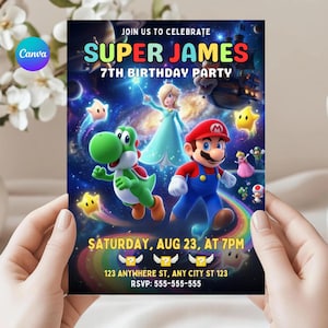 Super Mario Galaxy Birthday Invitation, Space Party Template, Canva Editable (Printable Digital Download)